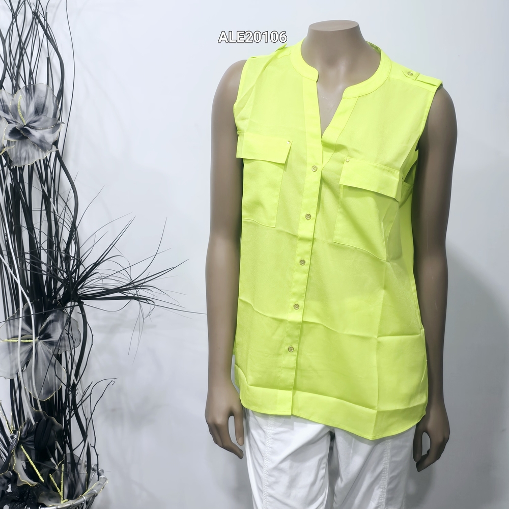 Calvin Klein Neon Yellow Green Sleeveless Blouse Sz. Large